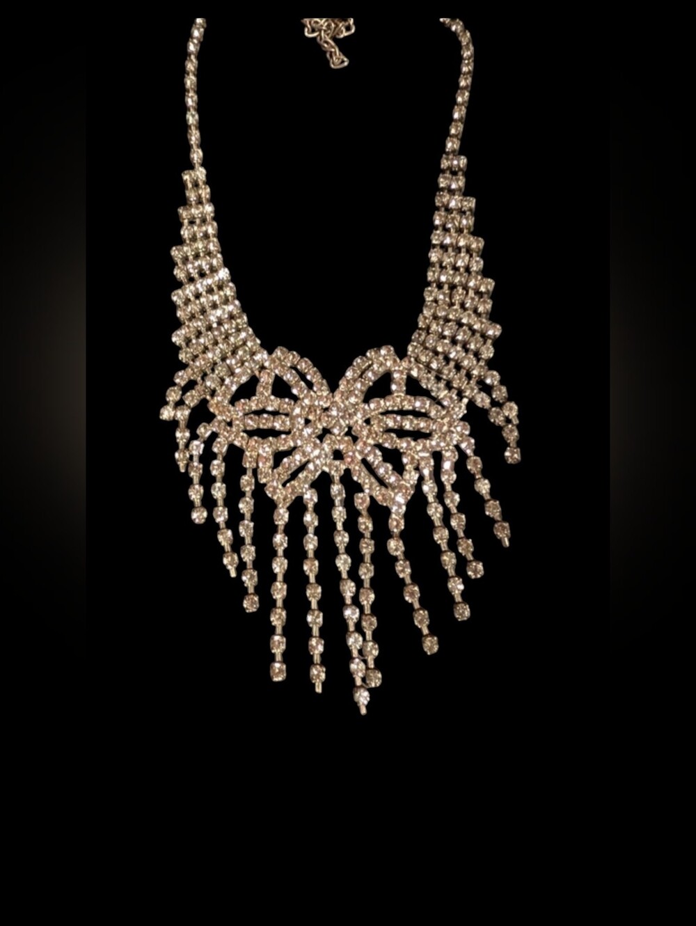 Rhinestone Statement Waterfall Necklace in Silver